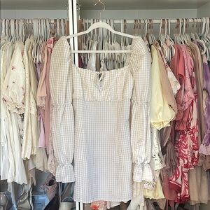 Divided Cream White Gingham Tie Front Mini Dress